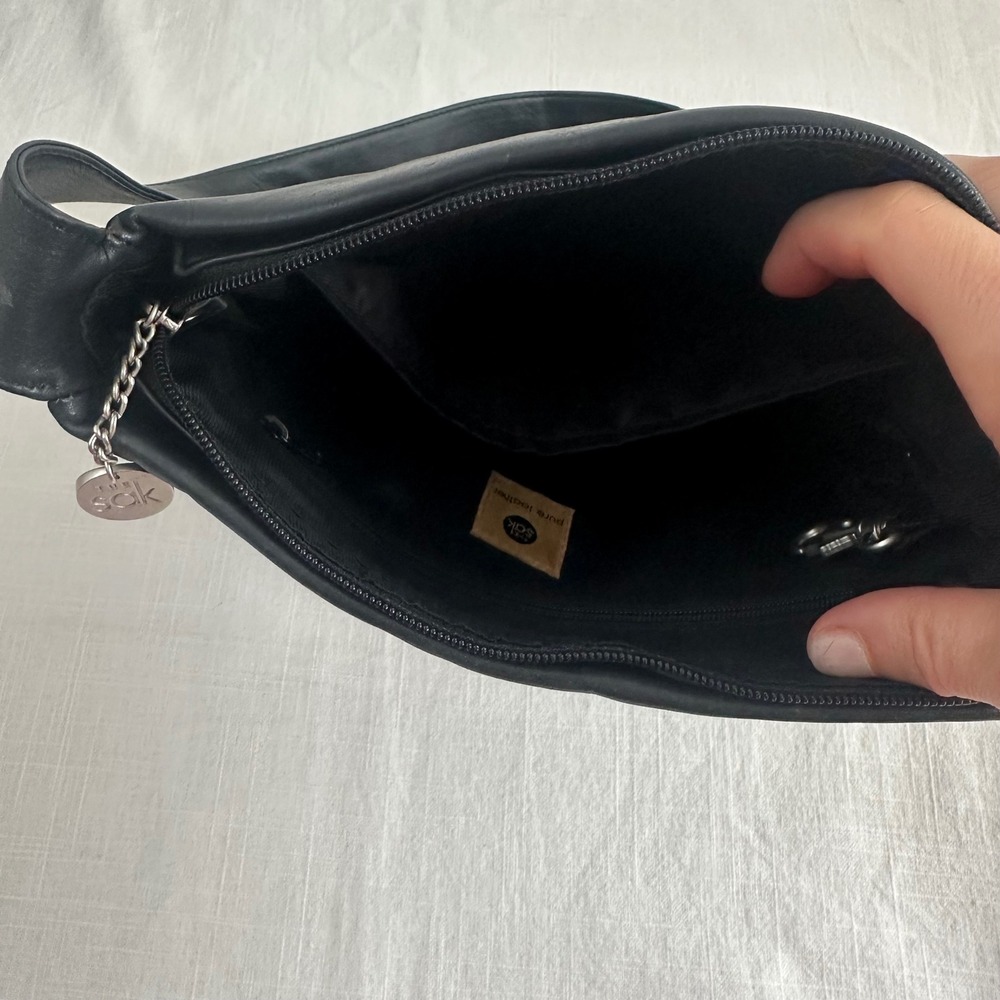 Vintage The Sak Leather Bag Early 1990s  Black  Soft Pebbled Leather Hamdbag 90s - Picture 10 of 15